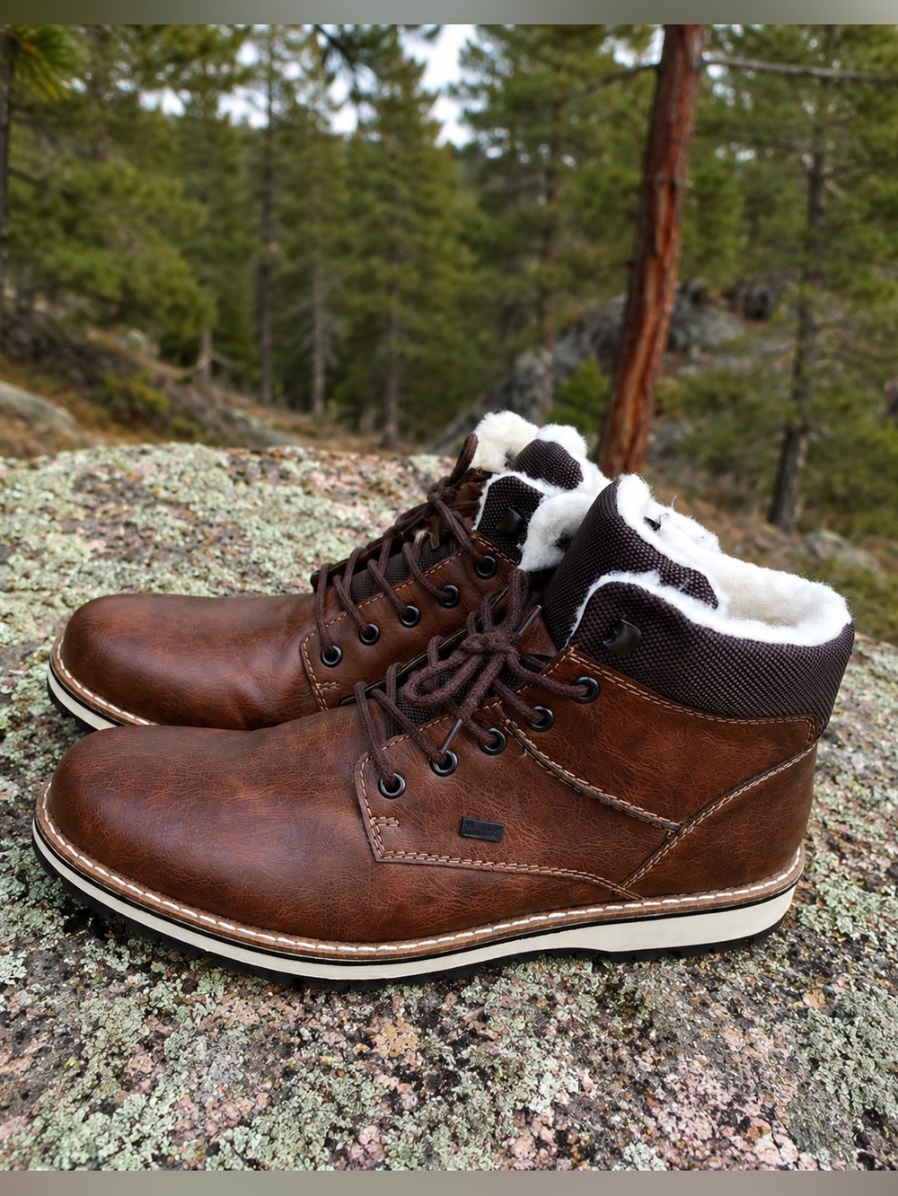 Rieker Sherpa Lined Winter Boots Brown Side Zip Lace Up Like New Size 45